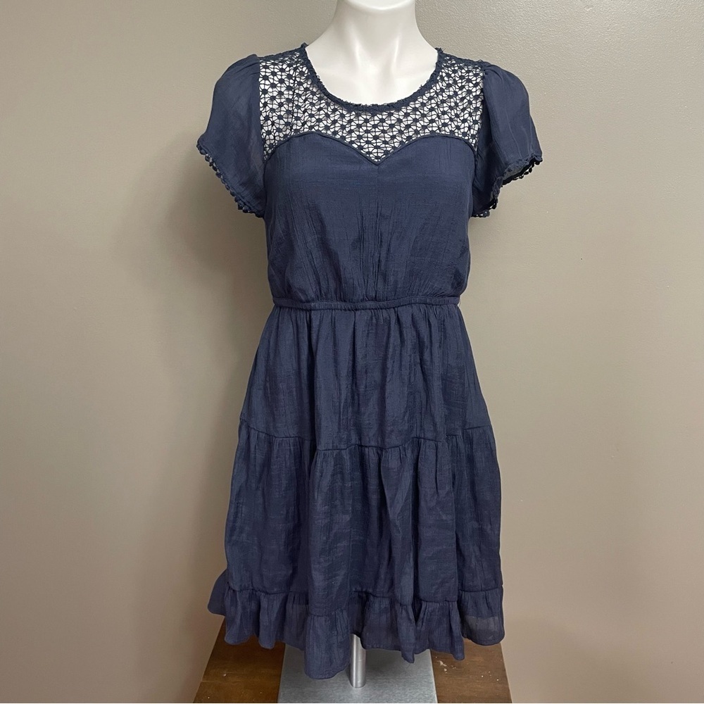 Umgee women’s Medium Sleeve Navy Blue Dress crochet